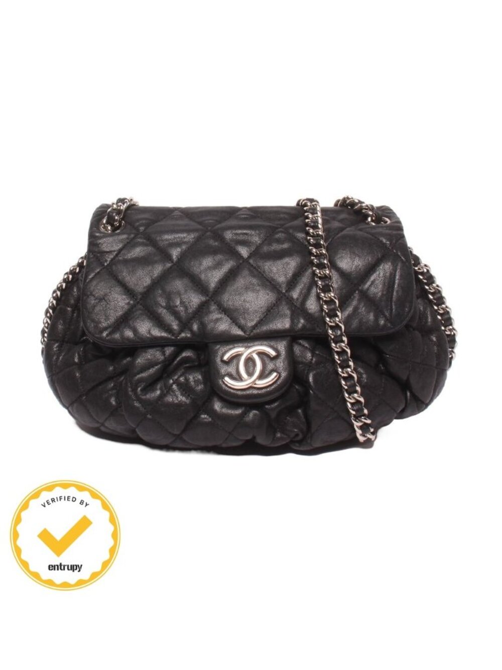 Chanel Chain Shoulder Bag Silver Crossbody Quilted Around
